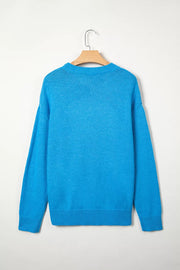 Western Embroidery Drop Shoulder Sweater in Sky Blue, fit detail