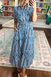 Vibrant Geometric Print Shirt Collar Dress