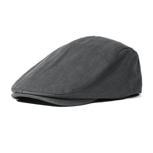 Gray green cotton newsboy cap with a classic flat cap silhouette.