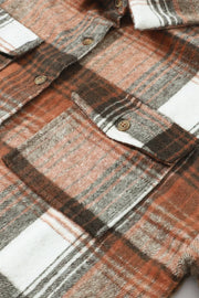 Plaid Button Up Shacket in Caramel, editorial view