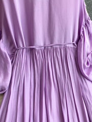 Purple bohemian maxi dress with balloon sleeves and tiered skirt detail