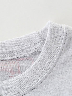Grey t-shirt with fire truck print detail and crew neck
