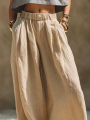 Full Size Elastic Waistband Wide Leg Pants in Beige, view 11