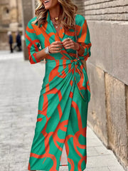 Abstract Print Wrap Midi Dress in Scarlet, model styling view