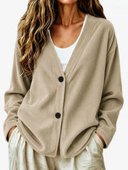 Casual Corduroy Button-up Cardigan in Terracotta, front view