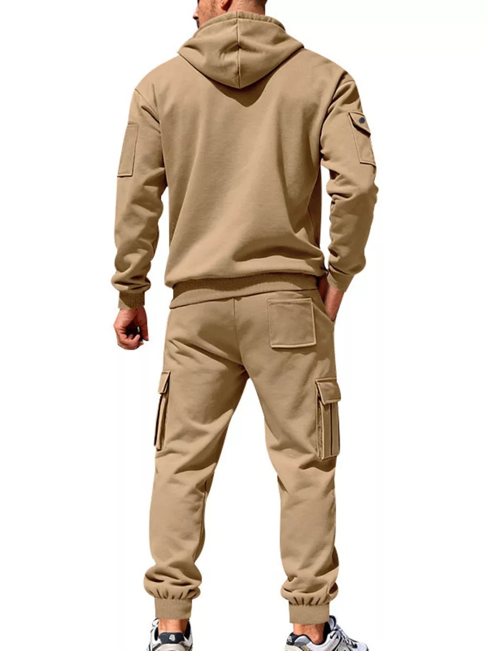 Men's Plus Size Casual Zip-up Hoodie And Cargo Pants Set in Dark Gray, model styling view