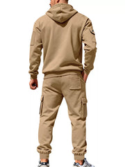 Men's Plus Size Casual Zip-up Hoodie And Cargo Pants Set in Dark Gray, model styling view