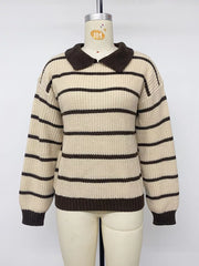 Striped Knit Polo Sweater in Tan, view 11