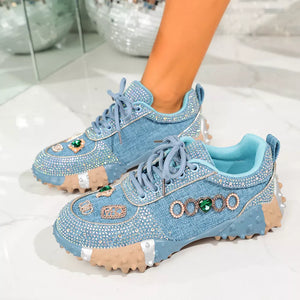 Rhinestone Round Toe Sneakers in Blue, side view