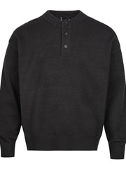Black button detail drop shoulder sweater with a band collar.