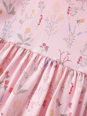 Children's pink floral print A-line dress with ruffled hem detail