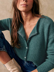 Turquoise cashmere cardigan with plunging neckline and button front