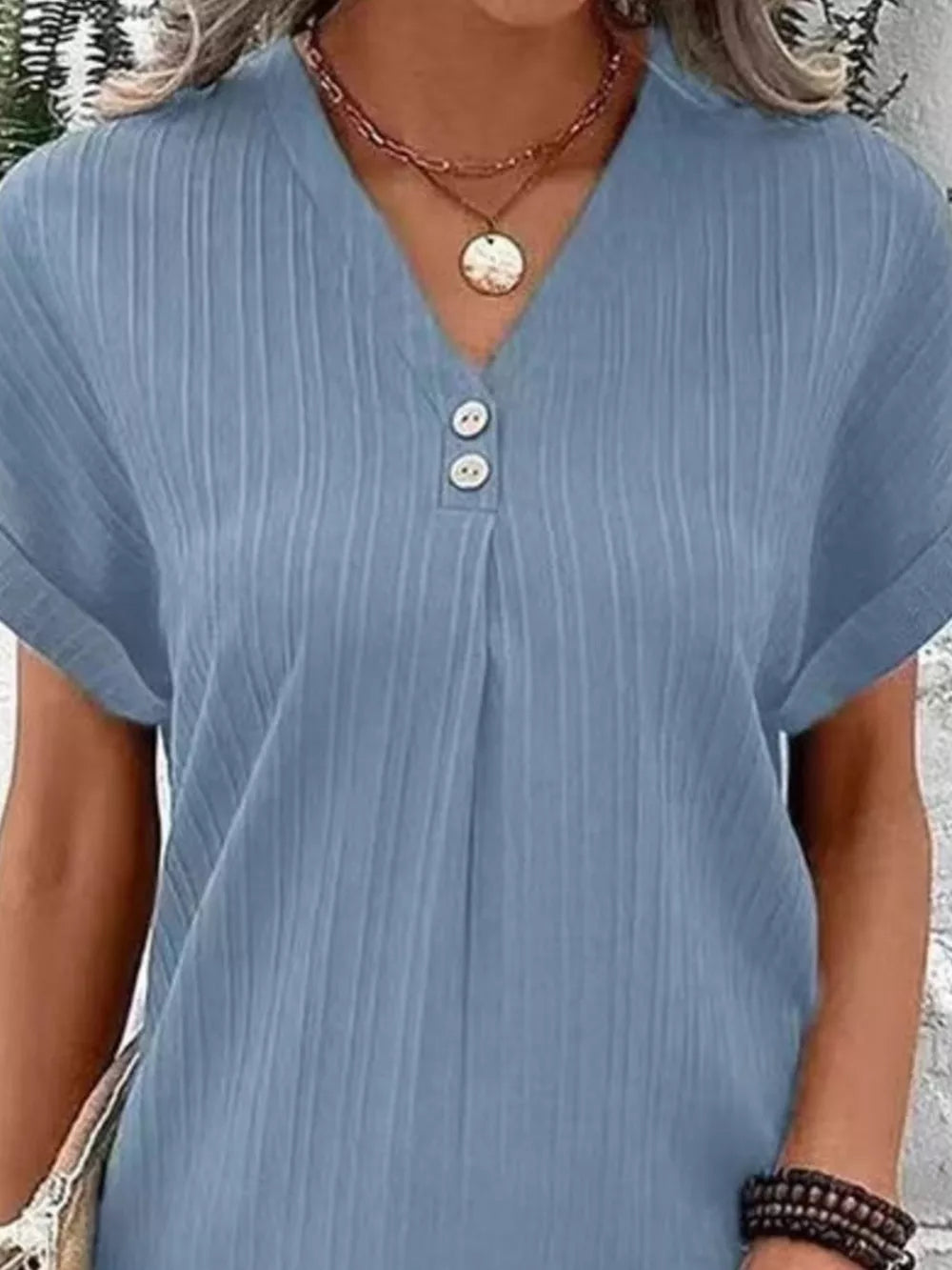 Full Size Casual V-neck Short Sleeve Dress in Silver, view 14