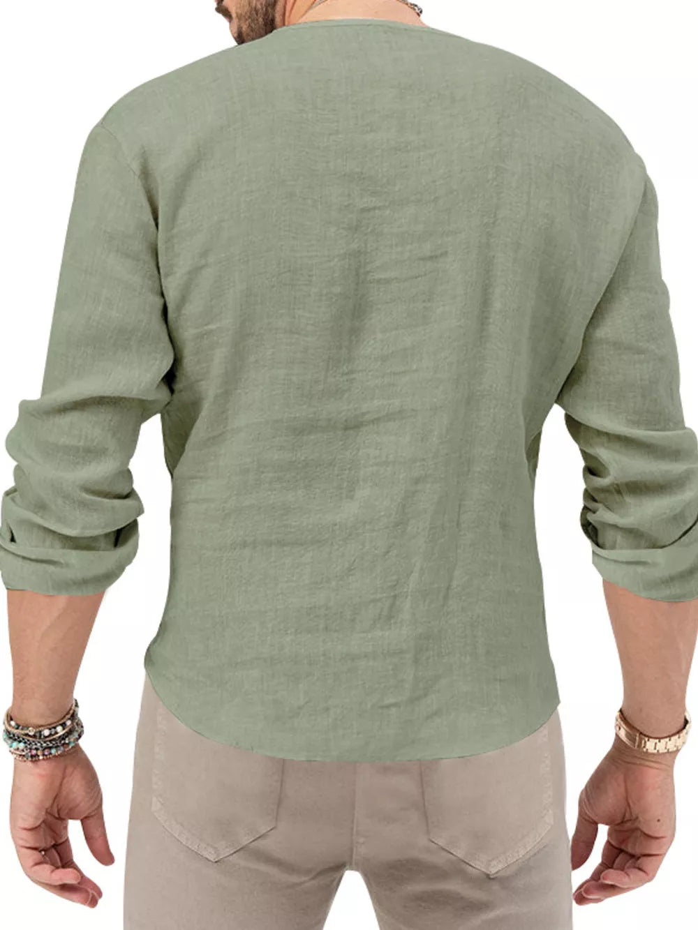 Men's Slim Fit Long Sleeve Blouse Plus Size in White, view 18