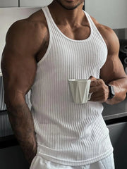 White ribbed tank top with sculpted fit and scoop neck.