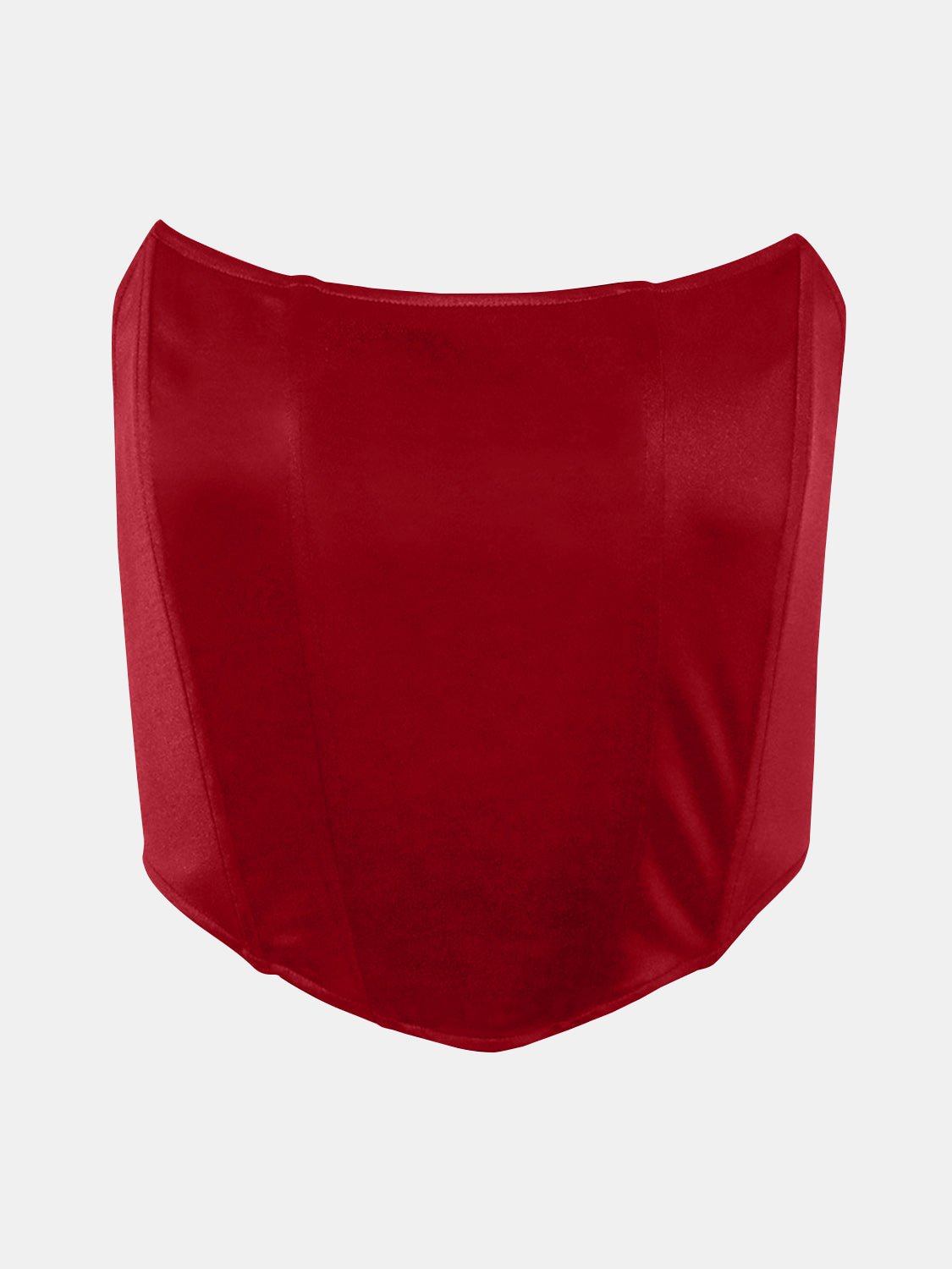 Structured corset crop top in scarlet satin with a sweetheart neckline.