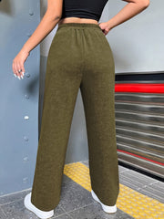 Distressed wide-leg lounge trousers in army green with elastic waist