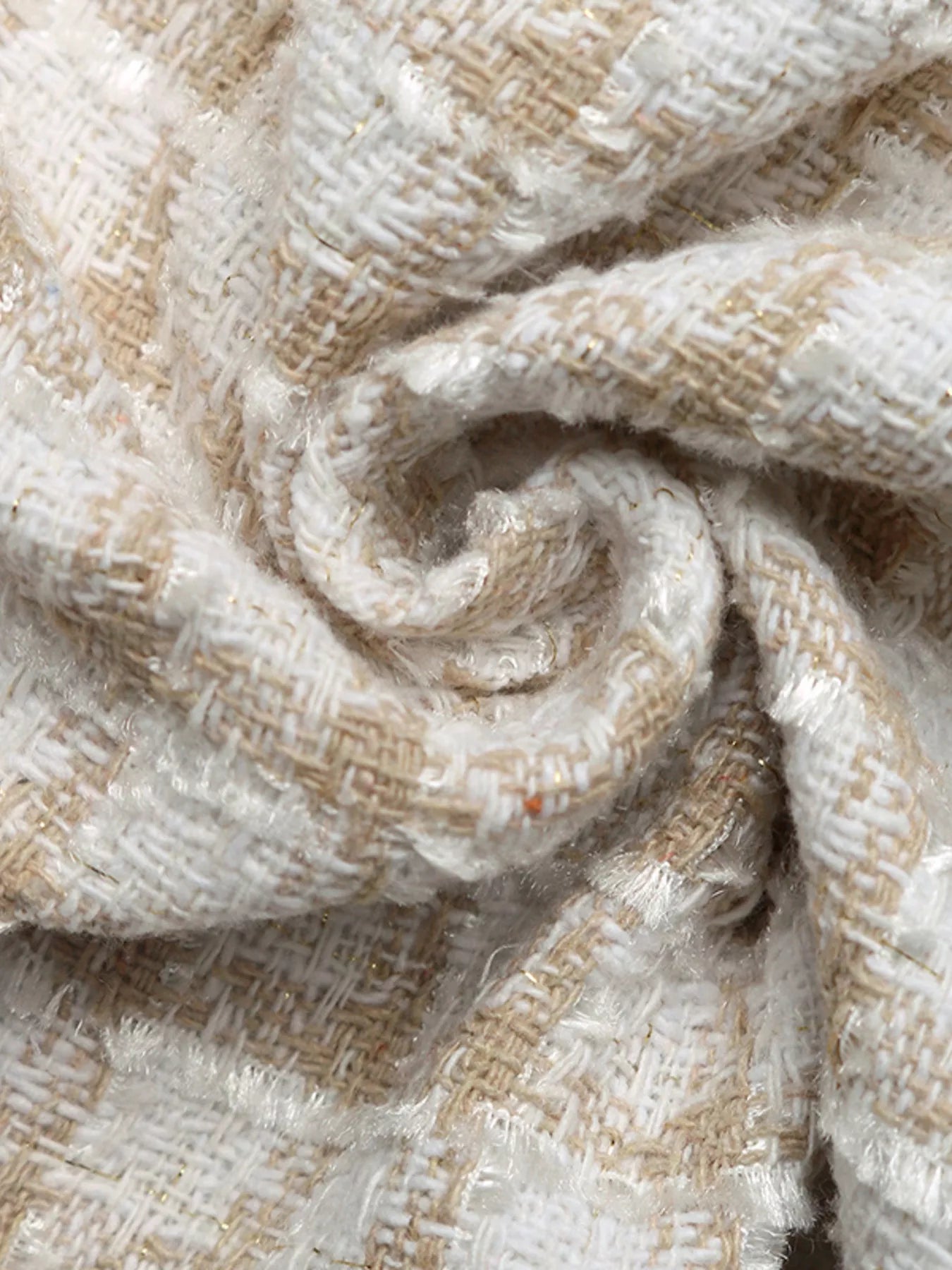 Pearl trim tweed jacket in apricot with gold threads and textured fabric detail