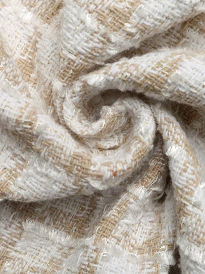 Pearl trim tweed jacket in apricot with gold threads and textured fabric detail