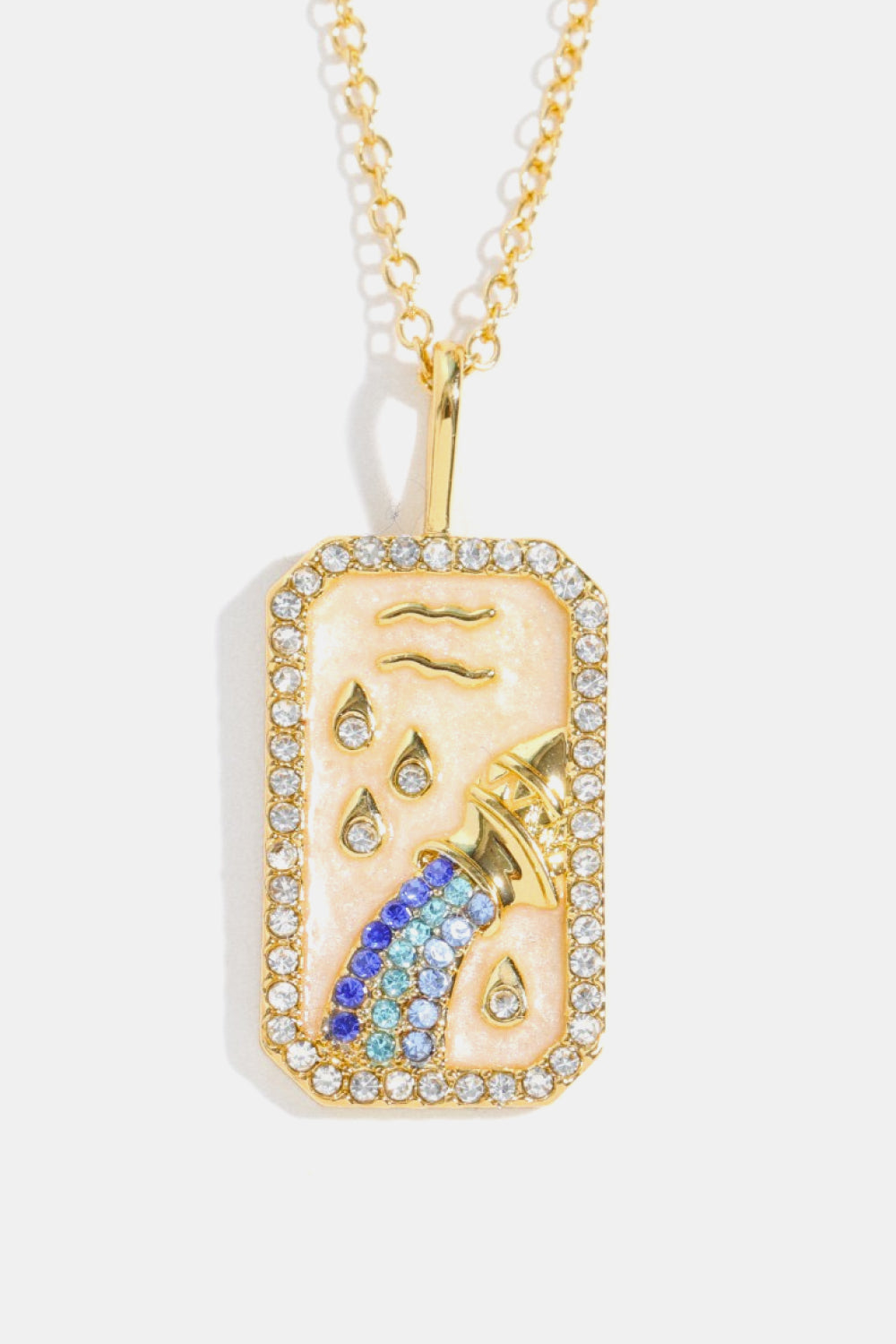 14K gold-plated Aquarius zodiac sign crystal pendant necklace with rhinestones