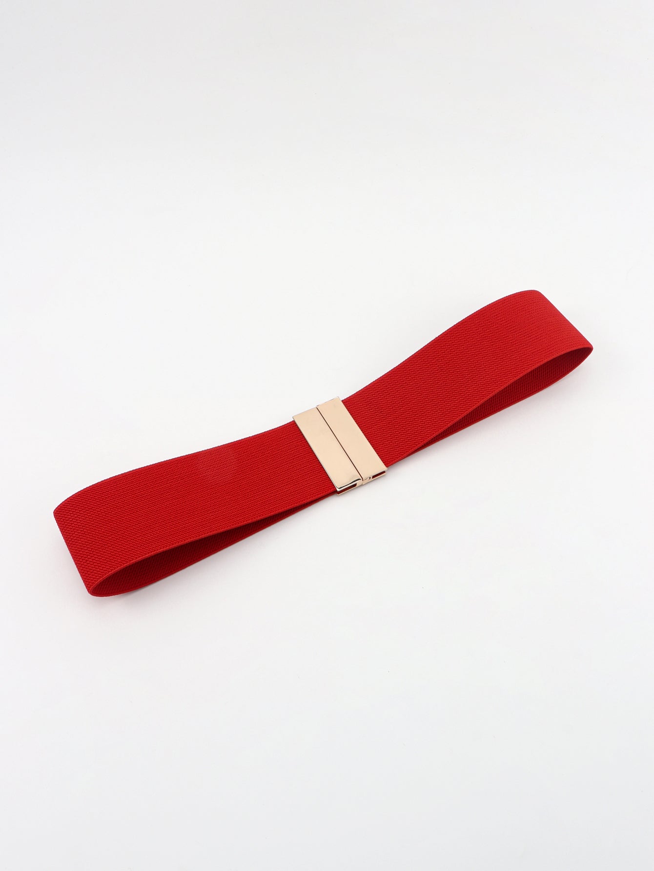 Wide elastic belt in Deep Red with a gold-tone clasp.