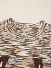 Horseshoe Knit Sweater Vest in brown and cream marled acrylic with crewneck.