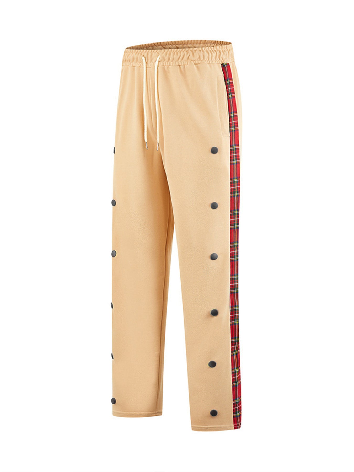 Men's Full Size Drawstring Plaid Side Stripe Pants, editorial view