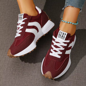 Lace Up Round Toe Sneakers in Red, view 17