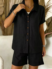 Full Size Button-up Shirt And Shorts Set Plus Size, back view