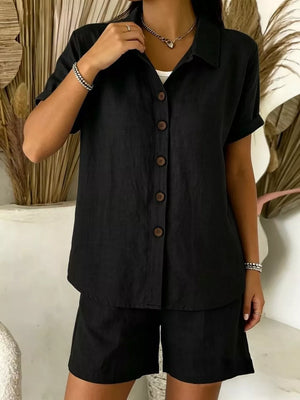 Full Size Button-up Shirt And Shorts Set Plus Size, back view