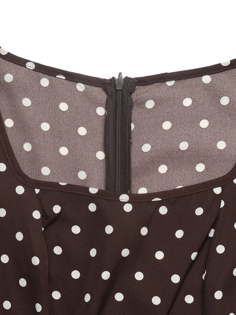 Polka Dot Square Neck Long Sleeve Maxi Dress in Brown, editorial view