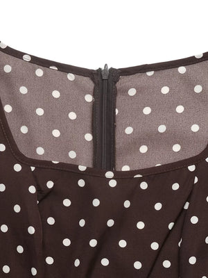 Polka Dot Square Neck Long Sleeve Maxi Dress in Brown, editorial view