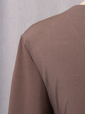 Ruched Long-sleeve Maxi Dress With Cutout in Brown, view 11