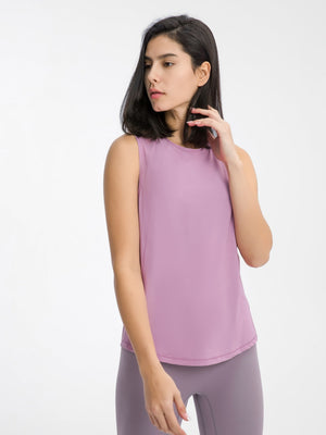 Pink Purple mesh-back performance tank top with round neckline and sleeveless cut.