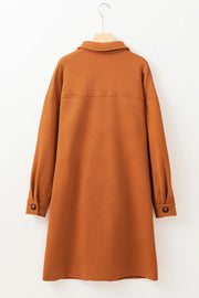 Caramel quilted overshirt jacket with geometric pattern and button cuffs.
