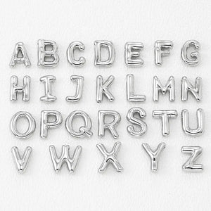 Silver letter pendant charms in all alphabet styles, made of copper.