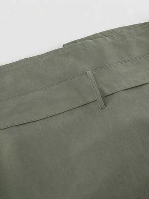 Lapel Collar Belted Cropped Trench in Moss, view 12