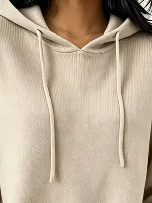 Cozy Ribbed Long-sleeve Hooded Sweater in White, view 11