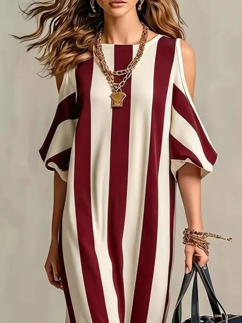Striped Cold Shoulder Maxi Dress, fabric detail
