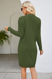 Cable knit bodycon mini dress in Matcha Green with cable sleeves and a textured knit.