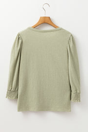 Sage textured puff sleeve blouse with elastic cuffs