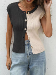tan cardigan with buttoned and sleeveless