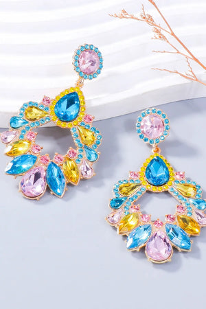 Floral-inspired drop earrings with multicolor crystals and gold alloy setting