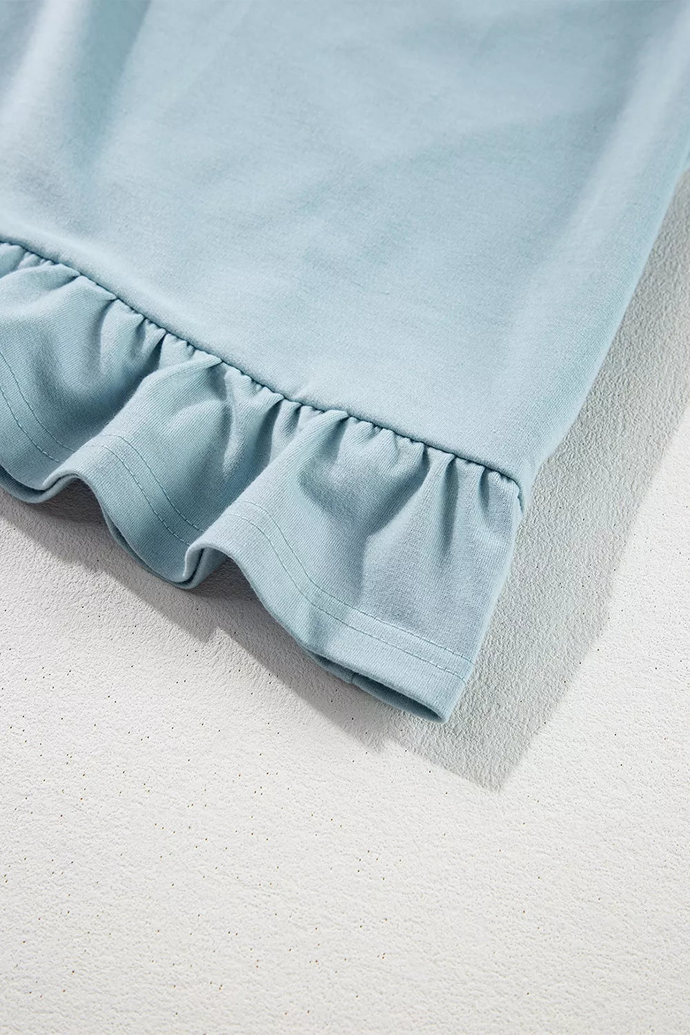 Solid Ruffled Hem Loose Fit Tunic Hoodie in Light Blue, alternate angle