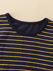 Navy and gold striped baby t-shirt with crew neck detail