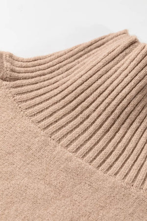Ribbed Trim Mock Neck Short Sleeve Sweater, back view