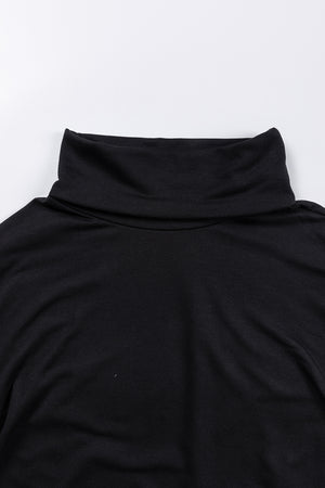 Black cowl neck tunic with draped front detail.