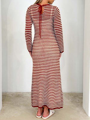 Striped maxi sweater dress in Terracotta with back tie detail.
