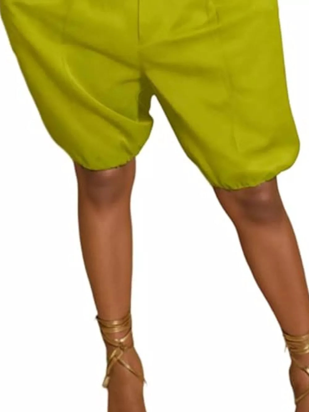 Yellow green pleated high-waisted shorts with drawstring detail