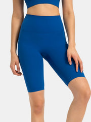 Sculpted Contour Active Cycling Shorts in Royal Blue, high-waisted athletic shorts with a seamless design.
